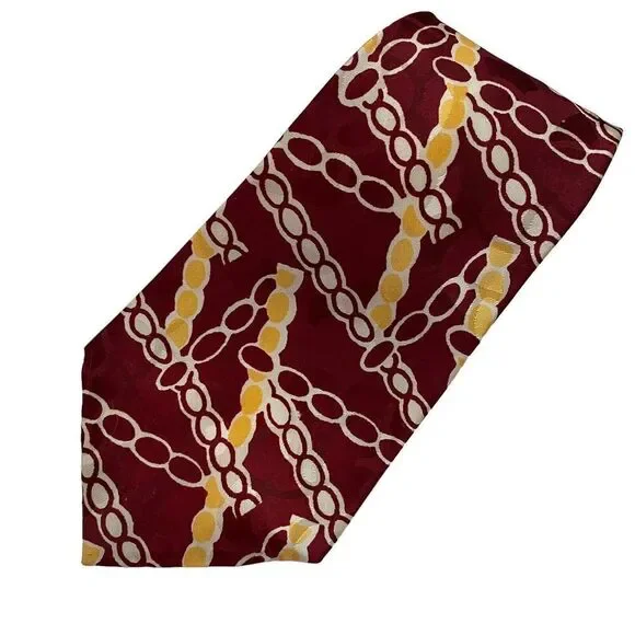 Superba Mens Tie Swing Vtg 1940s Abstract Wide Maroon Yellow Ivory Rockabilly